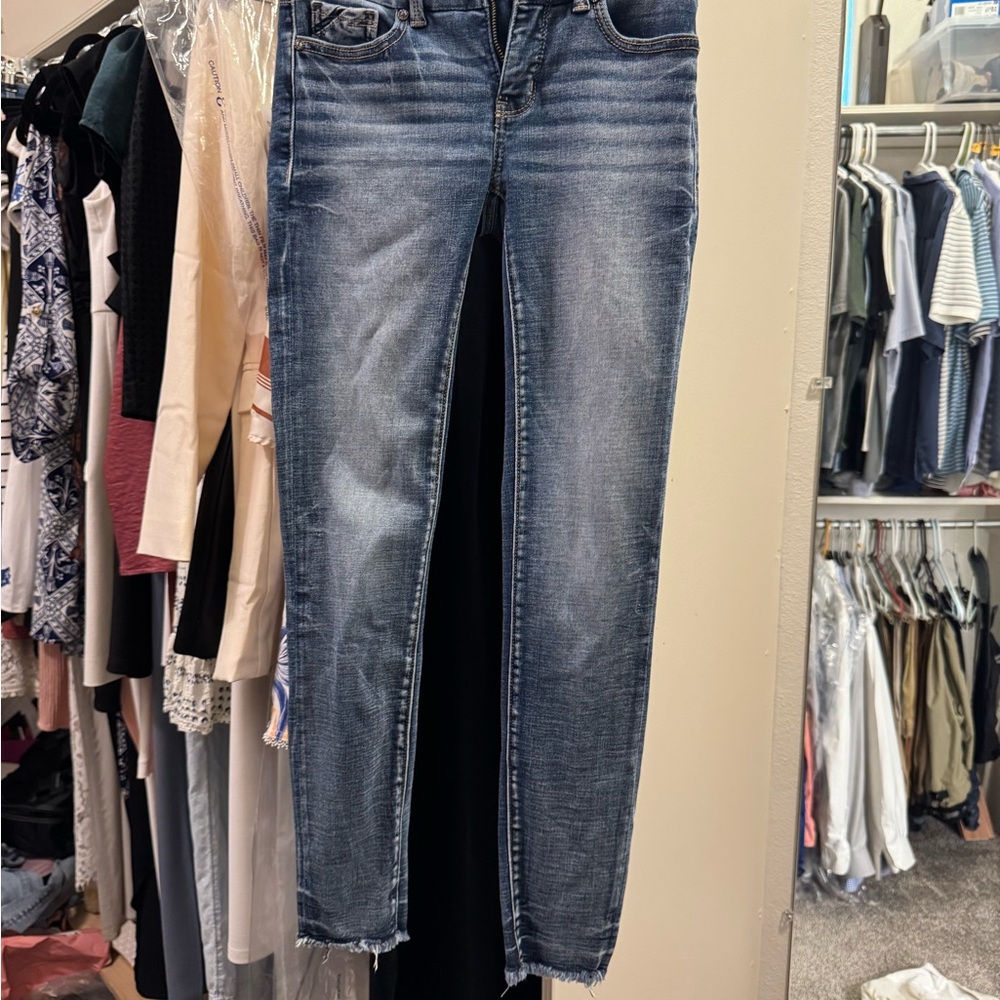 Buckle Blue Skinny Jeans with Faded Details
